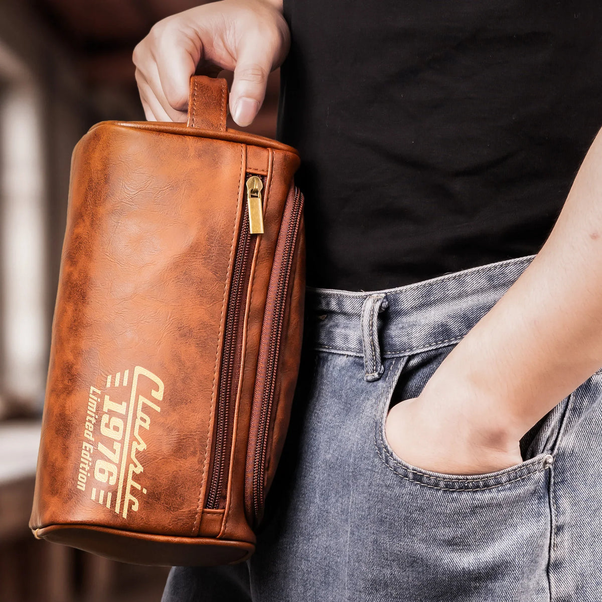 Personalized Leather Toiletry Bag With Changeable Year, Unique Creative Gift for Dad or Husband