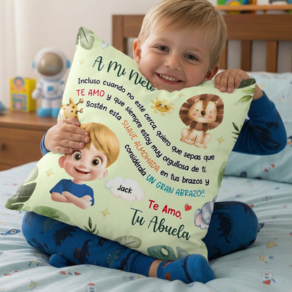 Cojín Cuadrado Personalizado con Unicornio y Arcoíris – Un Regalo Lleno de Amor para Mi Nieta