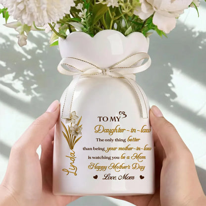 To My Daughter Scalloped Rim Ceramic Vase, Personalized Keepsake Gift From Mom for Mother's Day