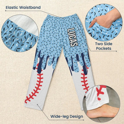 Personalized Printed Lounge Pants with Ice Cream Drip Sports Art, Unique Gift for Young Athletes