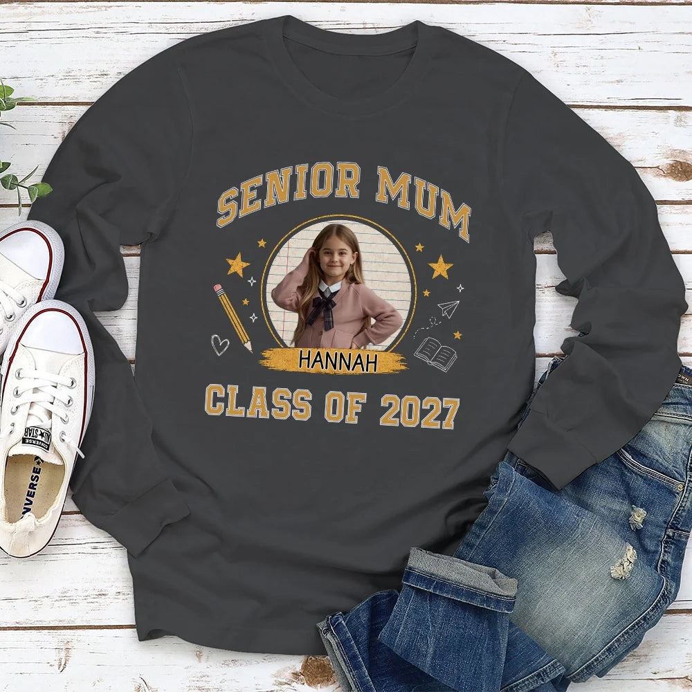 Senior Mom Classic Tee, Personalized School Pride Design, Heartfelt Creative Graduation Gift for Mom