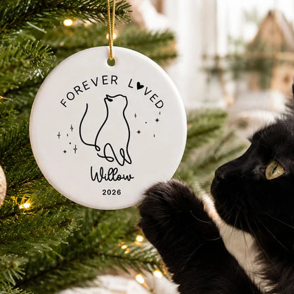 Personalized Cat Memorial Ceramic Ornament, Forever Loved Christmas Tree Keepsake, Unique Gift for Cat Owner