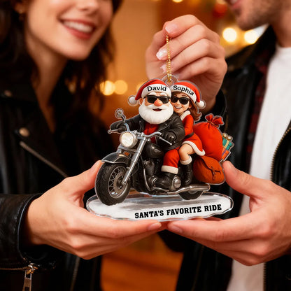 Acrylic Ornament Santa Biker Couple Ride, Christmas Tree Decor, Customizable Keepsake, Unique Gift for Couples