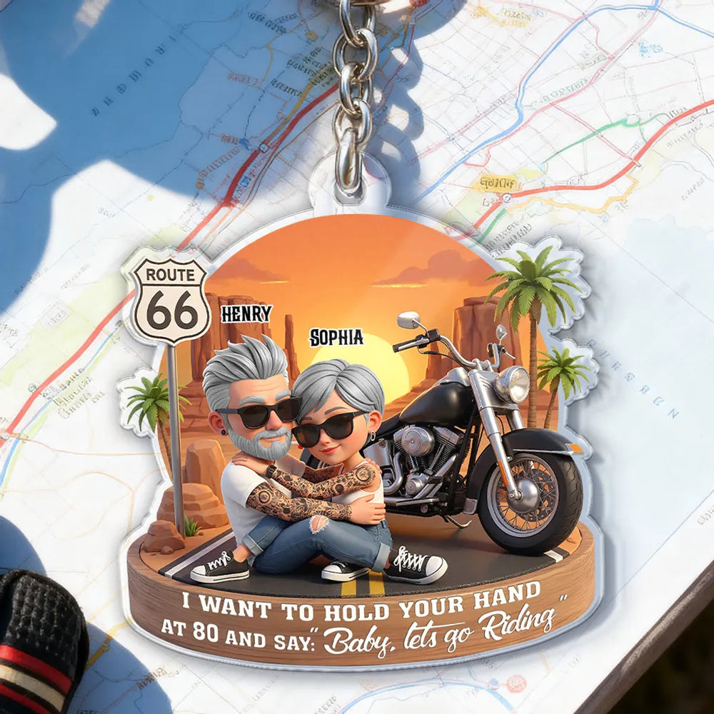 Acrylic Keychain, Baby Let's Go Riding Biker Couple, Creative Gift for a Partner