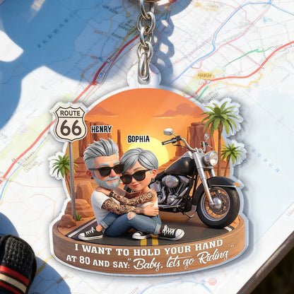 Acrylic Keychain, Baby Let's Go Riding Biker Couple, Creative Gift for a Partner