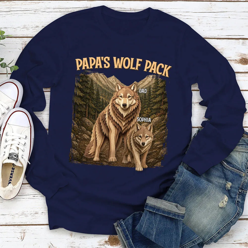 Papa's Wolf Pack Classic Tee, Custom Family Wolf Design, Heartwarming Gift for Outdoorsy Dad