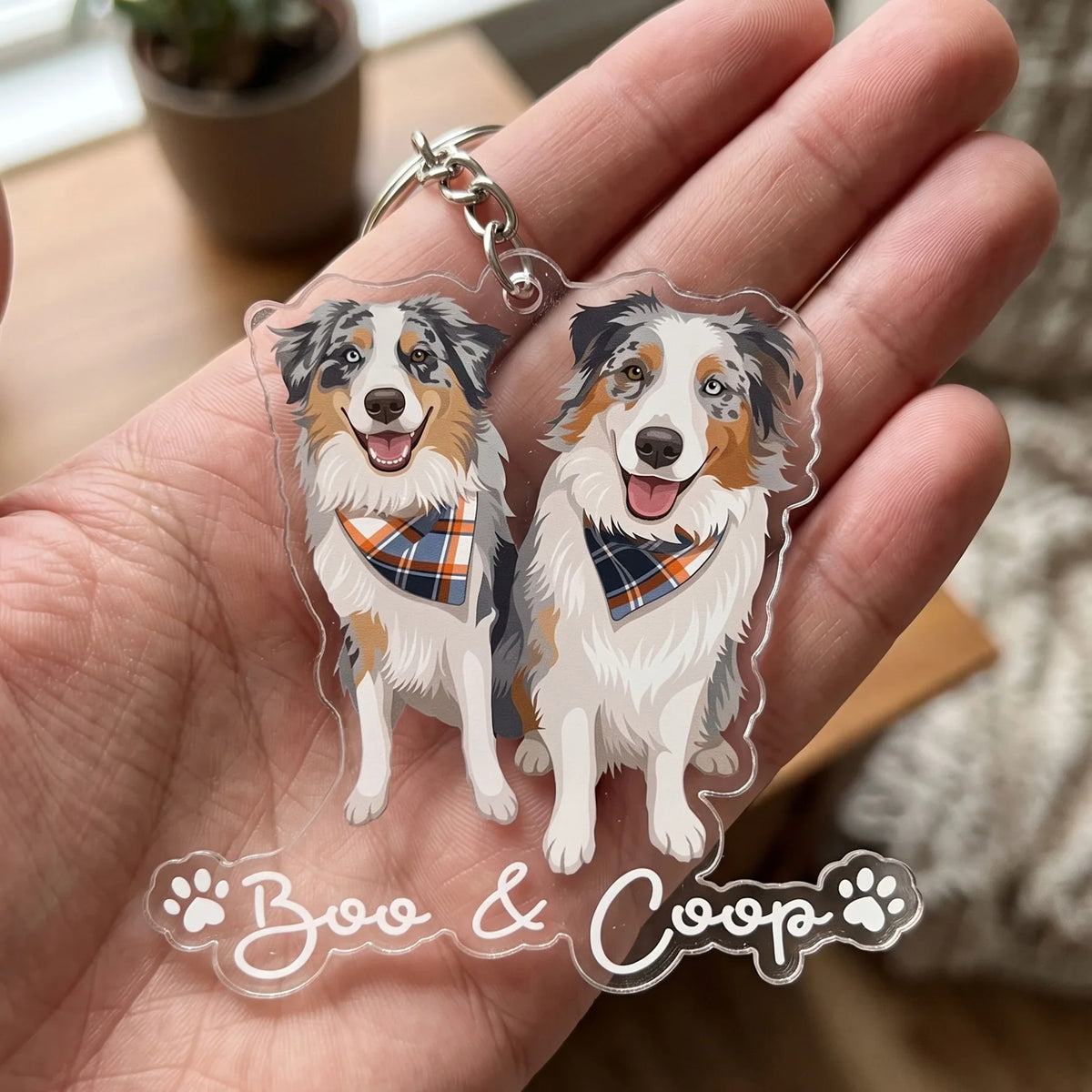 Custom Pet Portrait Acrylic Keychain, Cute Cartoon Dog Or Cat Charm Gift For Her & Pet Owners