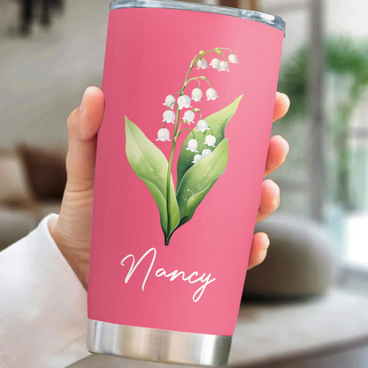 Personalized Birth Flower Insulated Travel Tumbler with Name Cute Floral Gift for Friends Coworkers Sisters Daughters