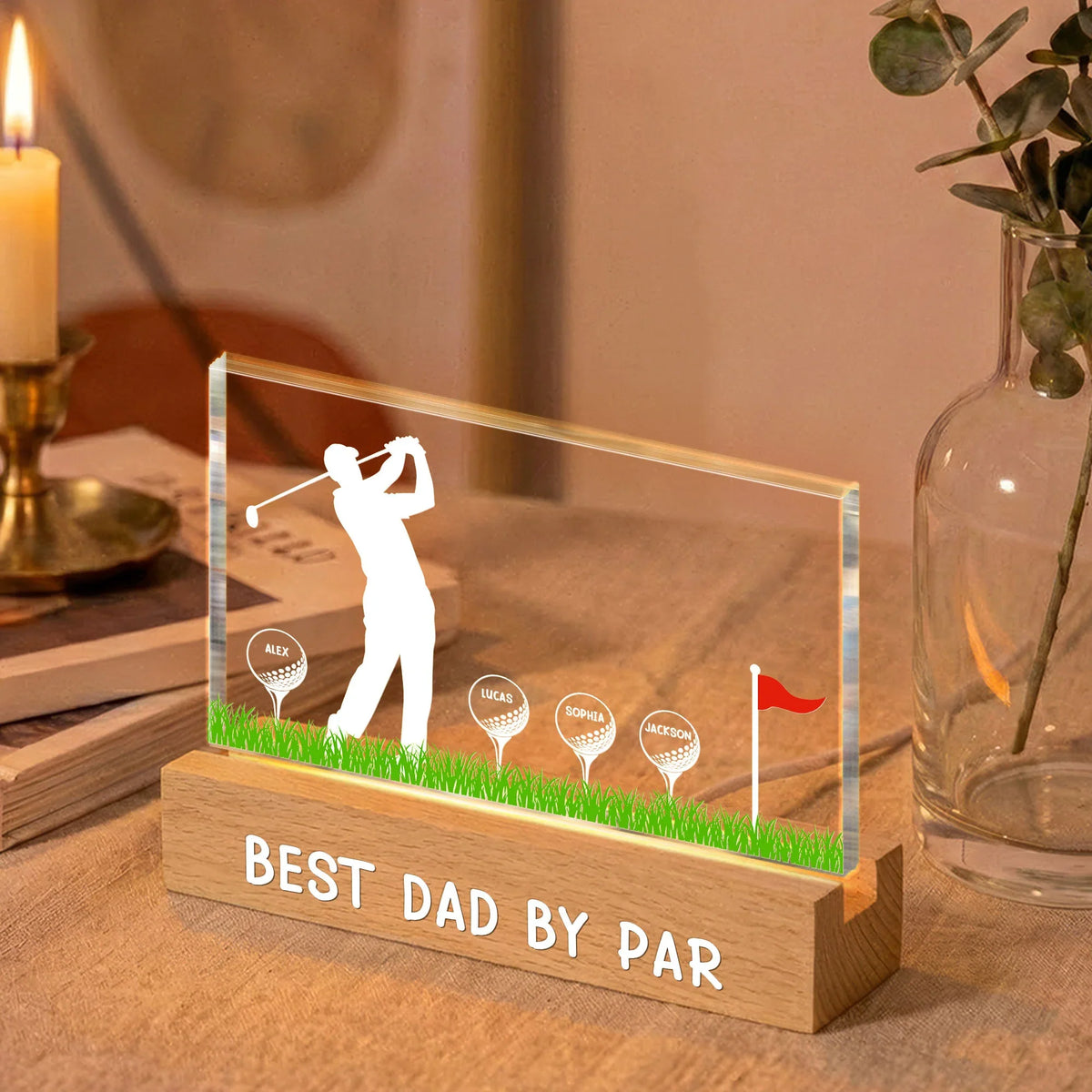 Best Dad by Par Block LED Light Plaque, Warm Golf Glow, Personalized Creative Gift for Dad