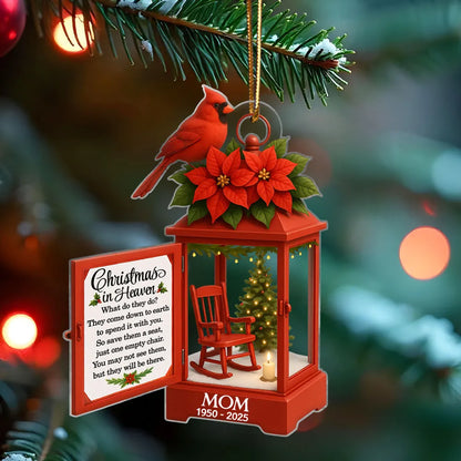 Acrylic Ornament Lantern Scene with Poinsettia and Candle – serene remembrance tree ornament, gift-ready memorial keepsake for Dad, Mom, and loved ones
