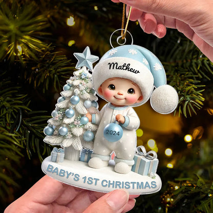 Personalized Acrylic Ornament for Baby's First Christmas – Cute Pastel Tree Design, Keepsake Holiday Decor & Unique New Baby Gift