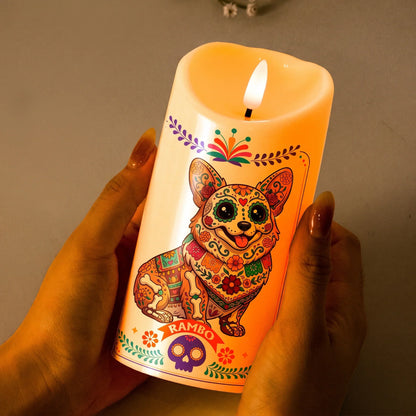 Custom Pet Memorial Flameless LED Candle, Mexican Folk Art Dog Decor and Creative Gift for Dog Lovers