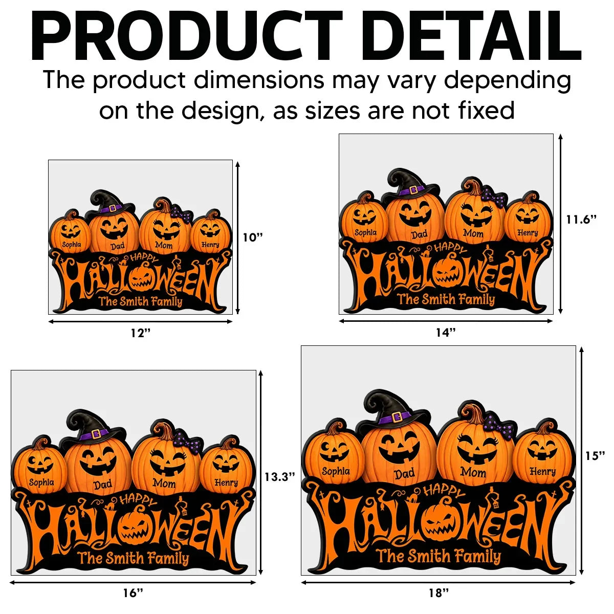 Personalized Shaped Yard Sign with Smiling Jack-O-Lantern Family, Front Yard Halloween Decor, Unique Family Gift