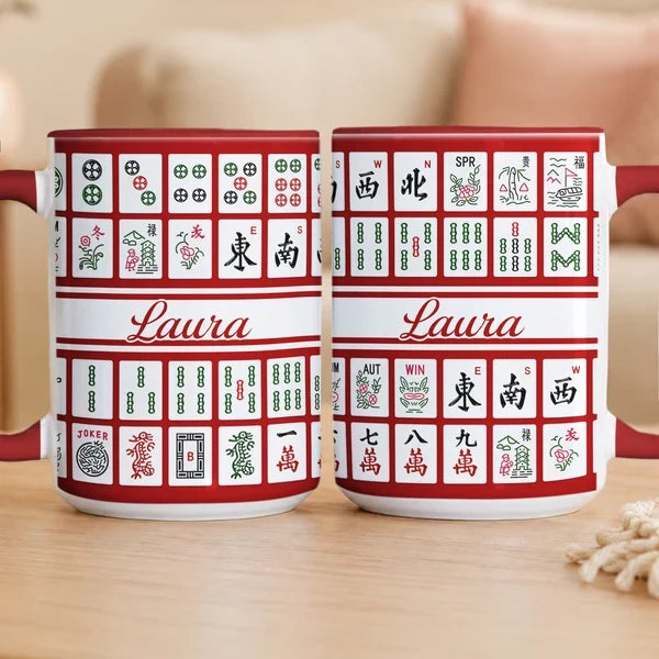Personalized Two-Tone Mug with Colorful Mahjong Tiles, Creative Gift for Friends and Game Night Hosts