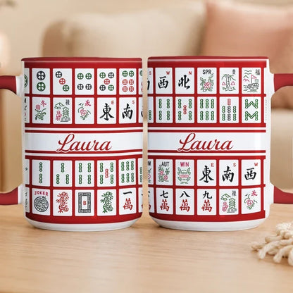 Personalized Two-Tone Mug with Colorful Mahjong Tiles, Creative Gift for Friends and Game Night Hosts