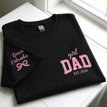 Personalized Girl Dad Dual Print Classic Tee, Pink Bow Design, Crossed Arms Look, Unique Creative Gift for Dad