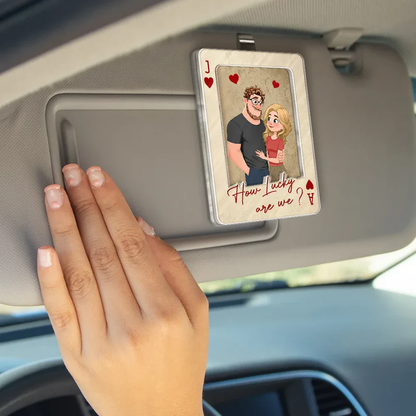 Personalized Acrylic Car Visor Clip Vintage Playing Card Couple Hugging, Drive Safe Handsome I love you, Unique Gift for Him