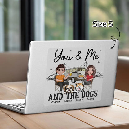 You & Me and the Dogs Sticker Decal, Custom Cartoon Camping Scene, Creative Gift for Couples