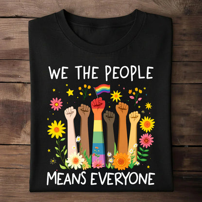 Classic Tee, Rainbow Flag & Floral Raised Fists LGBTQ Pride Design, Unique Gift For Ally