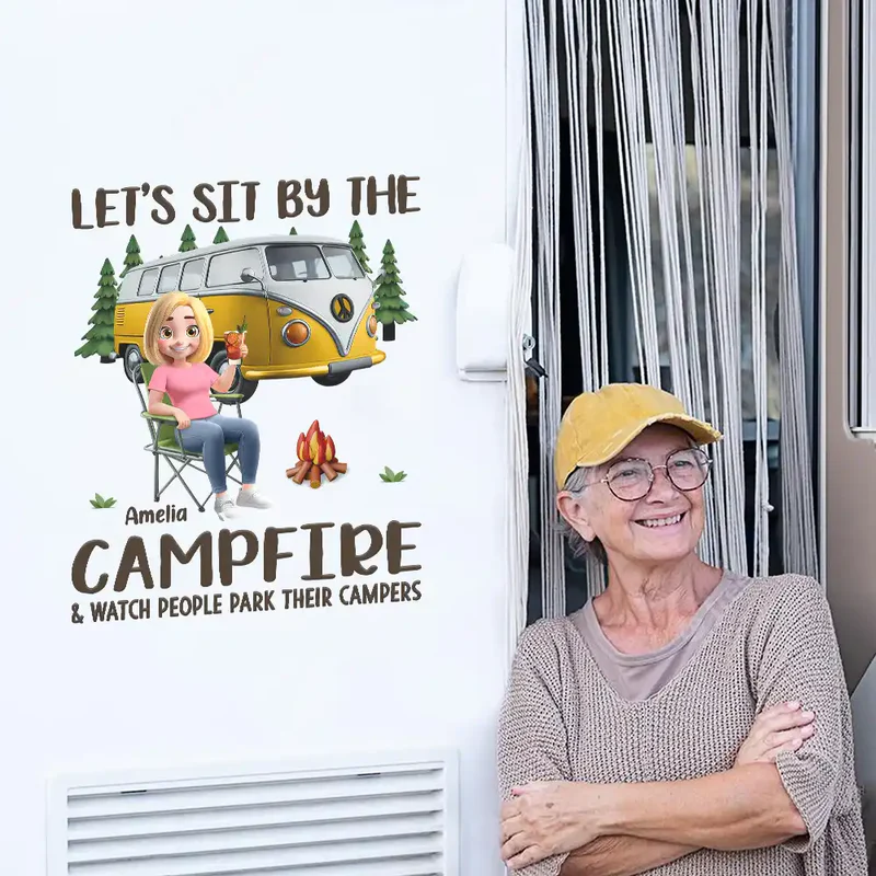 Making Memories One Campsite At A Time Sticker Decal, Personalized Campfire RV Couple Scene, Creative Gift