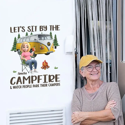 Making Memories One Campsite At A Time Sticker Decal, Personalized Campfire RV Couple Scene, Creative Gift