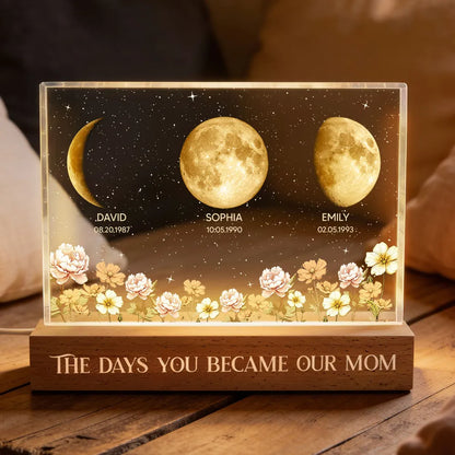 The Days You Became Our Mom Block LED Light Plaque, Custom Night Light for Bedroom or Office Desk, Meaningful Gift