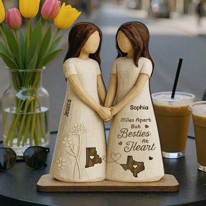 Personalized Wooden Plaque Besties At Heart Long-Distance Friends Holding Hands Rustic Shelf Decor Unique Gift