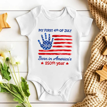Personalized Short Sleeve Baby Onesie, My First 4th of July Handprint Flag, Unique Baby Gift