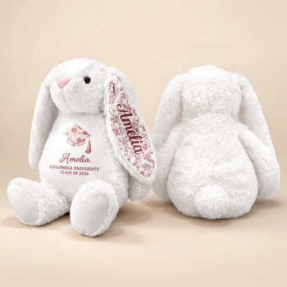 Custom Plush Bunny for Graduation, Cute Sitting Bunny with Floral Ears, Creative Gift Full of Pride