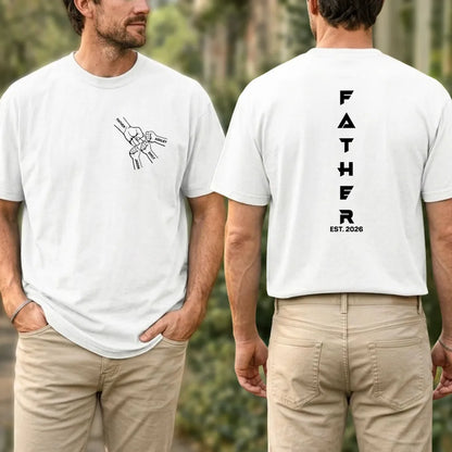Personalized Dual Print Classic Tee for Dad, Fist Bump Line Art Papa Shirt, Unique Father's Day Gift
