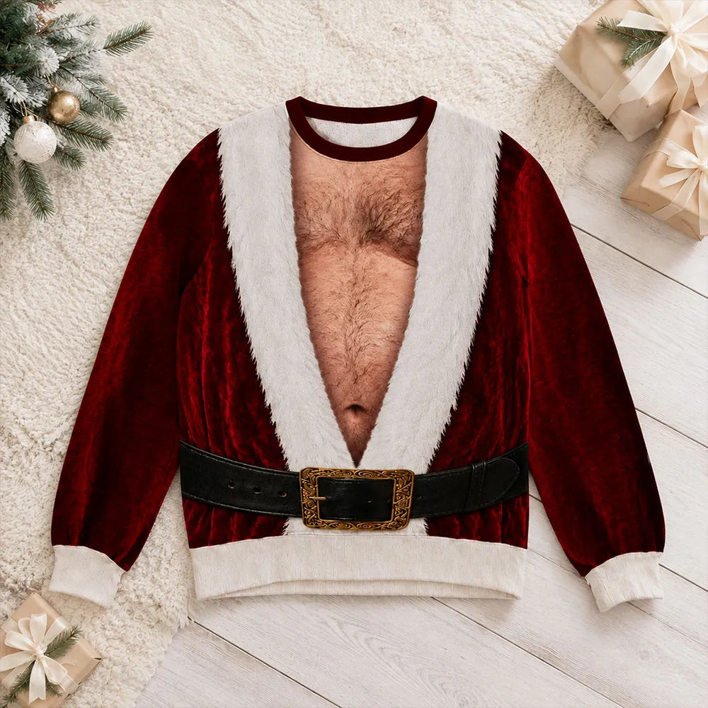 Personalized Printed Sweatshirt, Cheeky Santa Costume Design, Unique Christmas Gift for Men