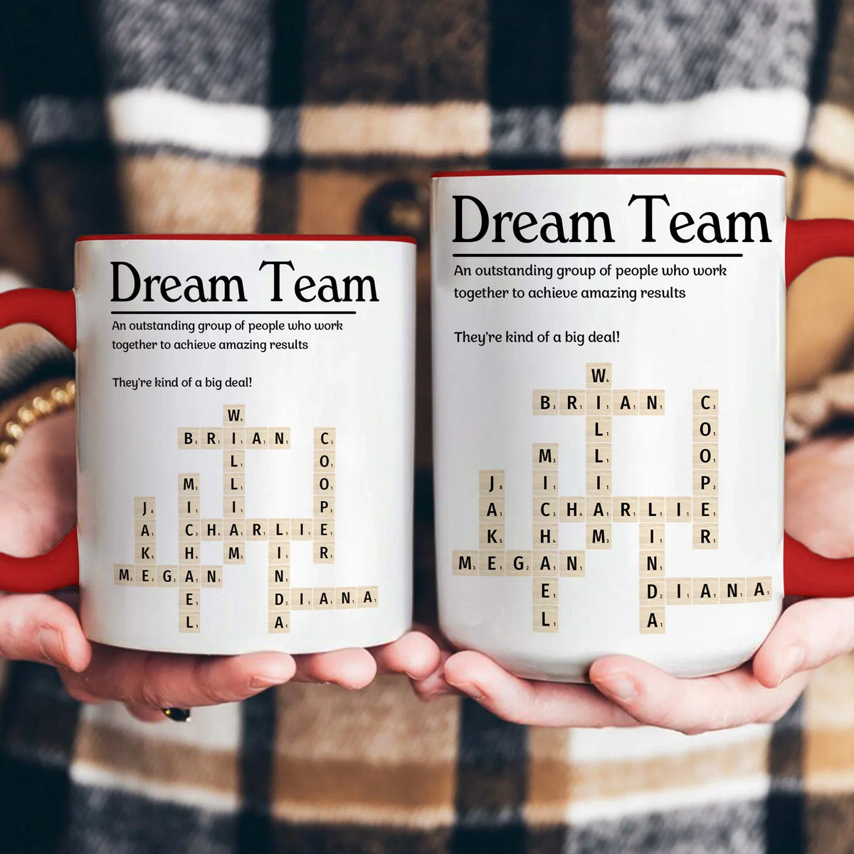Personalized Ceramic Mug, Custom Scrabble Style Team Layout, Unique Coworker Gift for Office Coffee