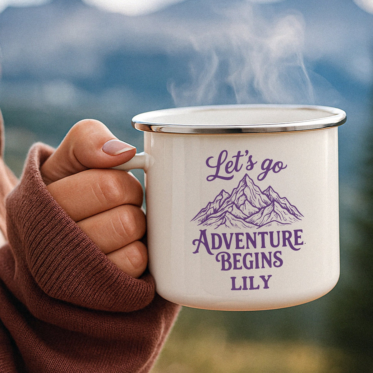 Enamel Mug for Campers, Explore New Adventures Design, Unique Creative Gift for Outdoor Friends