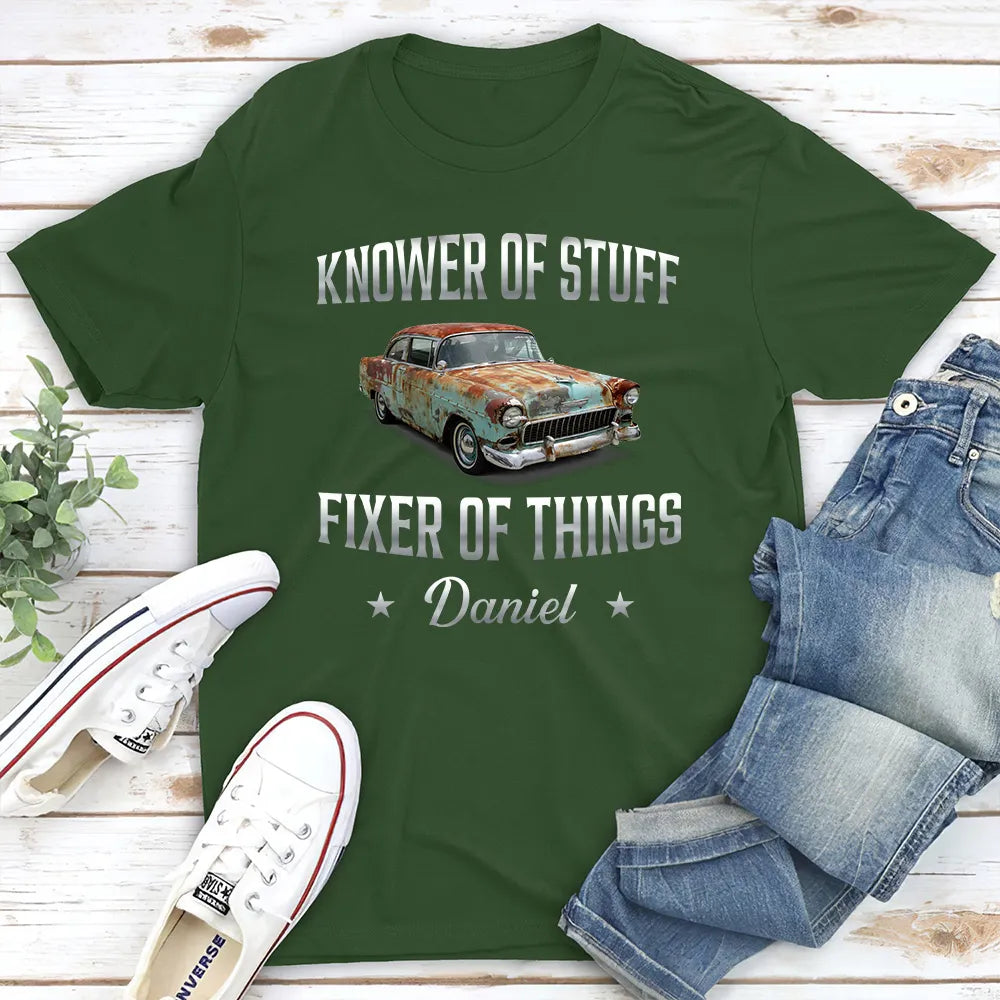 Classic Tee, Fixer of Things Vintage Red Car Custom Design, Creative Gift for Dad or Handyman
