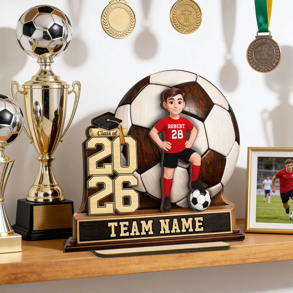Personalized Soccer Graduation 2-Layer Wooden Plaque for Son or Daughter, Field-Ready Keepsake, Unique Gift