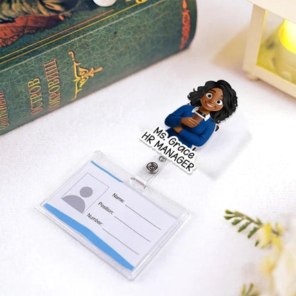Personalized Acrylic Badge Reel, Colorful Cartoon Professional Holding Coffee, Unique Gift for Teachers and Coworkers