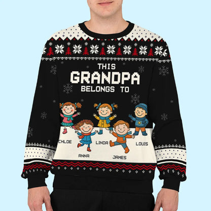Printed Sweatshirt with Festive Snowflakes & Playful Grandkids Art, Cozy Holiday Wear, a Unique Gift for Grandpa