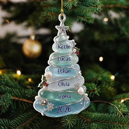 Personalized Acrylic Ornament, Icy Blue Family Tree Hanging on a Christmas Tree, Unique Gift for Family