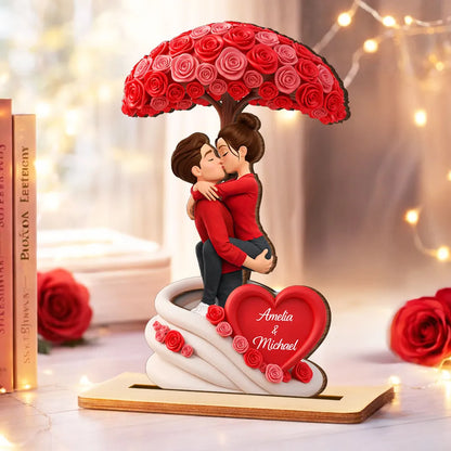 Sheltered By Love Rose Tree 2-Layer Wooden Plaque, Personalized Couple Keepsake For Valentine's Day Or Anniversary Gift