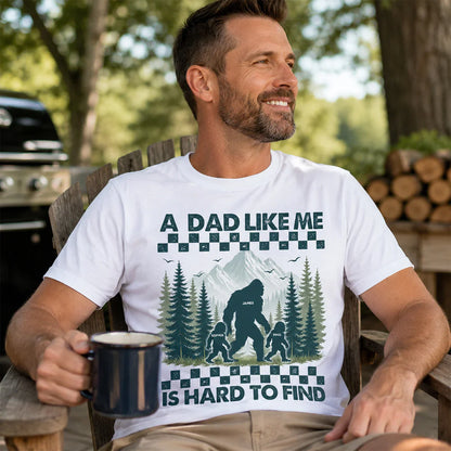 Personalized Classic Tee With Bigfoot Dad & Kids, Retro Forest Graphic, Unique Gift for Dad