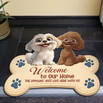 Personalized Shaped Doormat with Cute Dogs and Paw Prints, Welcome to Our Home, Unique Gift for Dog Lovers