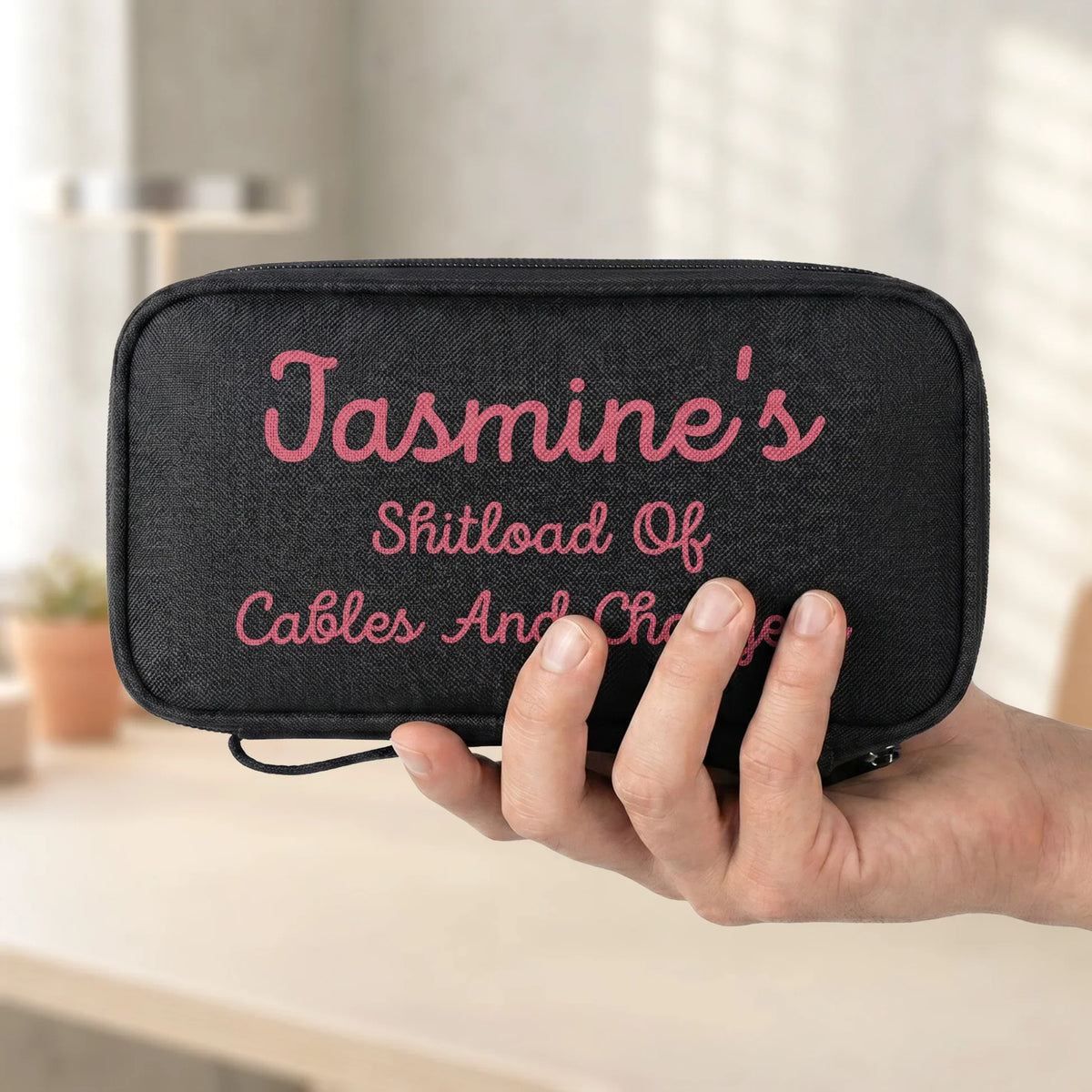 Personalized Oxford Cable Organizer, Funny Desk Charger Bag, Unique Gift for Tech Lover