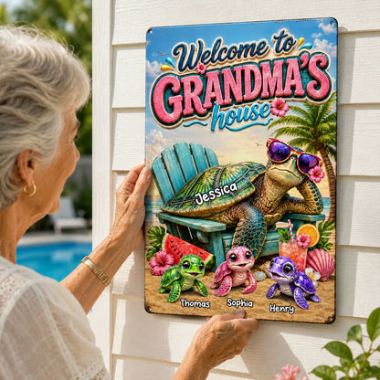 Rectangular Iron Sign for Grandma, Personalized Turtle Family Beach Scene, Creative Gift for Her