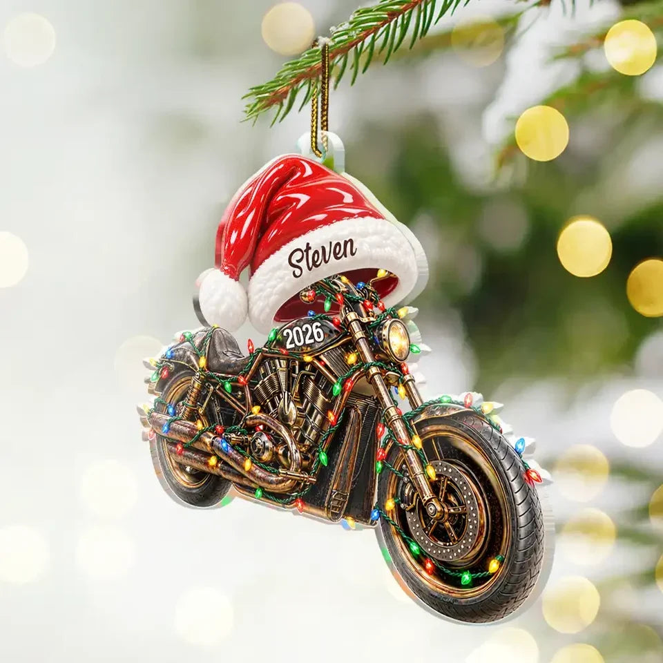 Personalized Acrylic Ornament, Festive Santa Hat Vehicle Keepsake, Creative Christmas Gift for Car & Bike Fans
