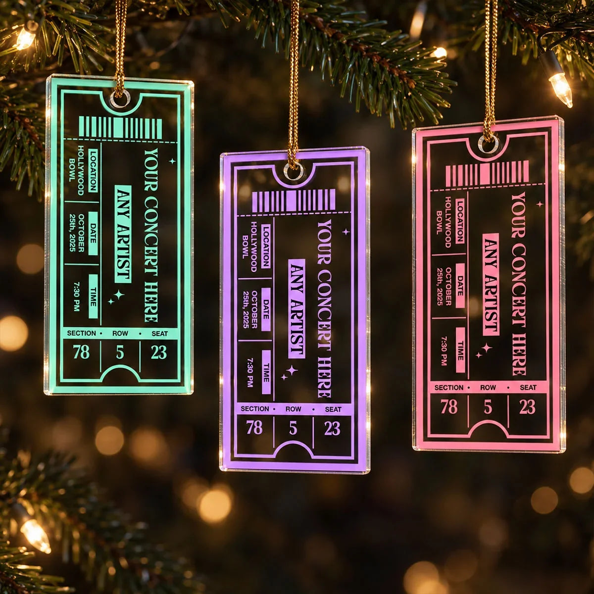 Personalized Concert Ticket Acrylic Ornament, Blue Music Keepsake, Unique Christmas Gift for Music Fans