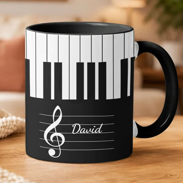 Personalized Two-Tone Mug with Piano Keys and Treble Clef, Unique Gift for Pianists and Music Lovers