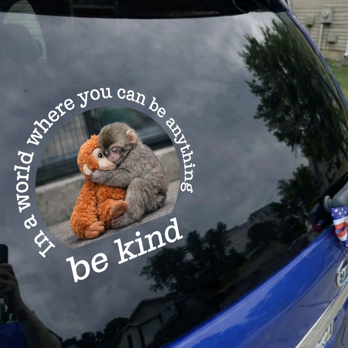 Personalized Be Kind Sticker Decal With Hugging Baby Monkey Quote, Cute Car Window Decor, Unique Gift