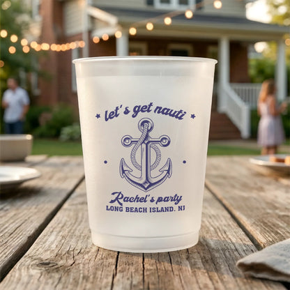 Let's Get Nauti Personalized Frosted Plastic Cup, Anchor Design, Creative Gift For Boat Party Guests
