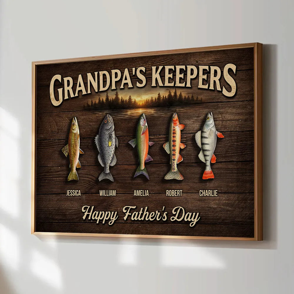 Grandpa's Keepers Poster, Custom Fishing Memory Art, Creative Gift for Grandpa & Dad