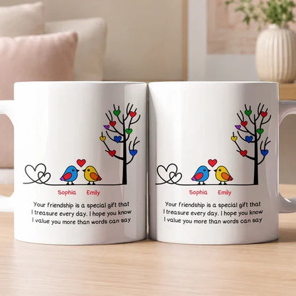 Your Friendship Is a Special Gift Personalized Mug, Heartwarming Bird Art, Creative Gift for a Friend